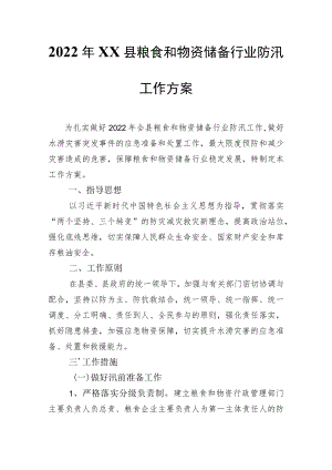 XX县粮食和物资储备行业2022防汛工作方案.docx
