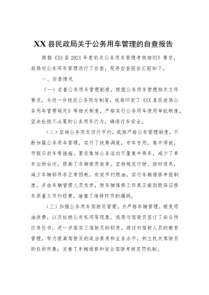 XX县民政局关于公务用车管理的自查报告.docx