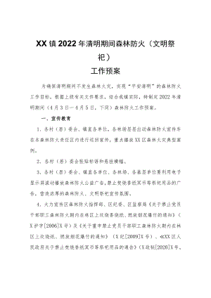XX镇2022清明期间森林防火（文明祭祀）工作预案.docx