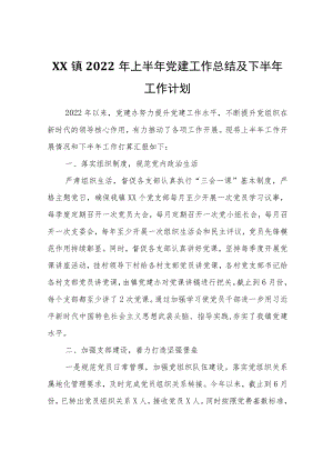 XX镇2022上半党建工作总结及下半工作计划.docx
