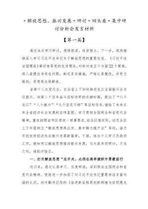 ”解放思想、振兴发展“研讨“回头看”集中研讨交流会发言材料【共五篇】.docx