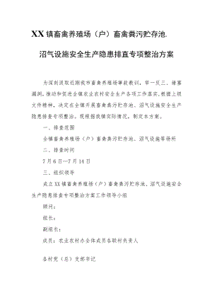 XX镇畜禽养殖场（户）畜禽粪污贮存池、沼气设施安全生产隐患排查专项整治方案.docx