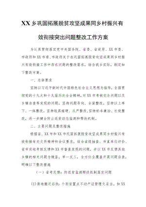 XX乡巩固拓展脱贫攻坚成果同乡村振兴有效衔接突出问题整改工作方案.docx