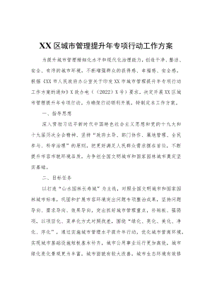 XX区城市管理提升专项行动工作方案.docx