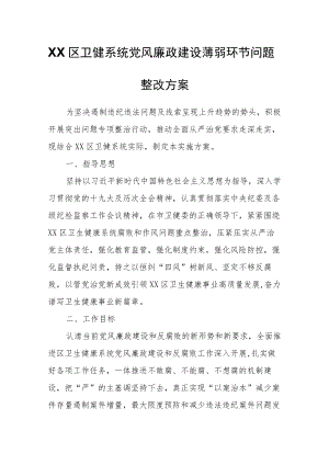 XX区卫健系统党风廉政建设薄弱环节问题整改方案.docx
