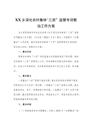 XX乡深化农村集体“三资”监管专项整治工作方案.docx