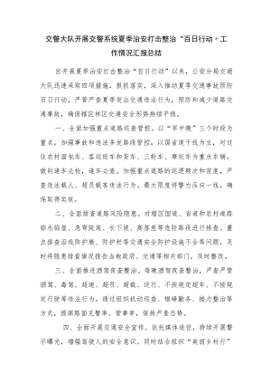 交警大队开展交警系统夏季治安打击整治“百日行动”工作情况汇报总结.docx