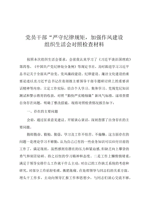 党员干部“严守纪律规矩加强作风建设”组织生活会对照检查材料.docx