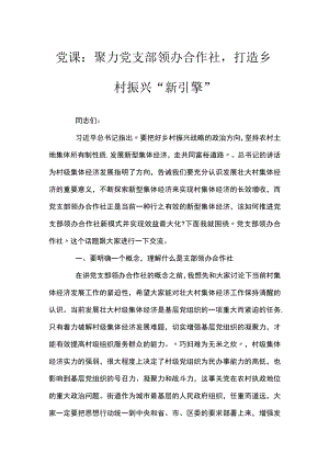 党课：聚力党支部领办合作社打造乡村振兴“新引擎”.docx