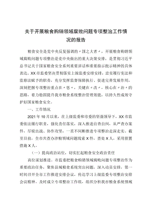 关于开展粮食购销领域腐败问题专项整治工作情况的报告.docx
