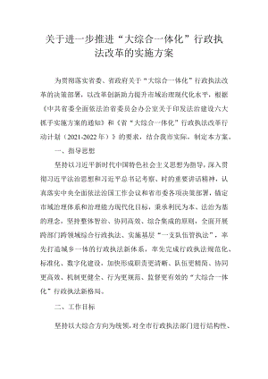 关于进一步推进“大综合一体化”行政执法改革的实施方案.docx
