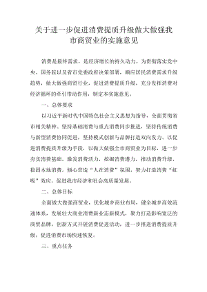 关于进一步促进消费提质升级做大做强我市商贸业的实施意见.docx