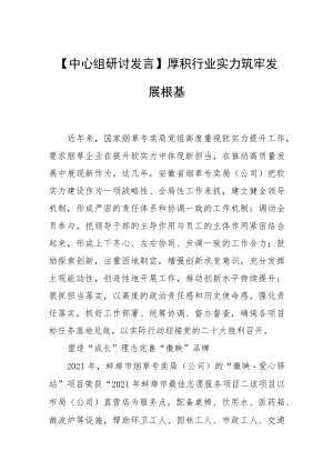 【中心组研讨发言】厚积行业实力 筑牢发展根基.docx