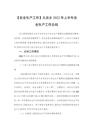 【安全生产工作】久安乡2022上半安全生产工作总结.docx