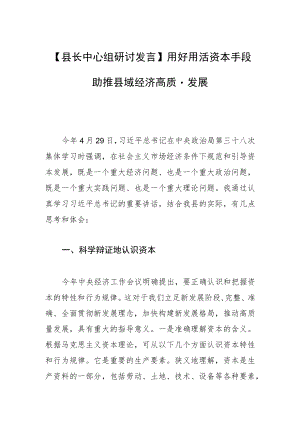 【县长中心组研讨发言】用好用活资本手段 助推县域经济高质量发展.docx