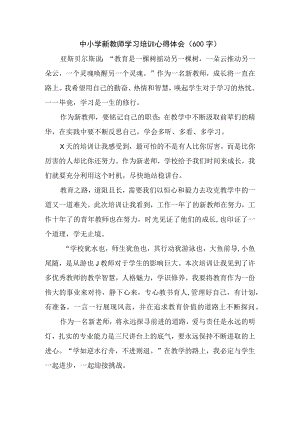 中小学新教师学习培训心得体会（600字）.docx