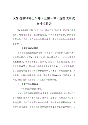 XX县供销社上半“三位一体”综合改革试点情况报告.docx
