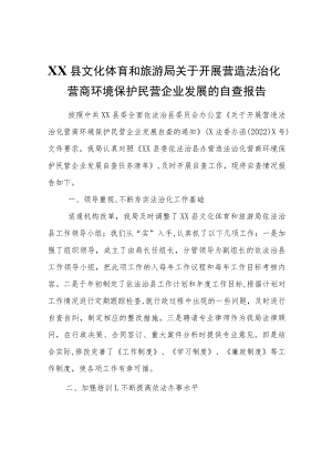 XX县文化体育和旅游局关于开展营造法治化营商环境保护民营企业发展的自查报告.docx