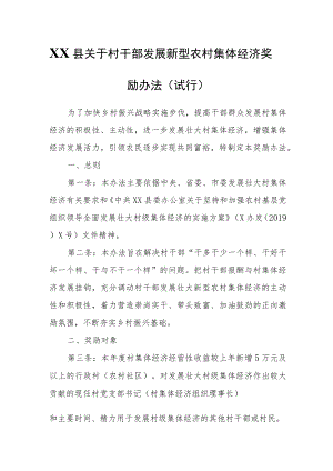 XX县关于村干部发展新型农村集体经济奖励办法.docx