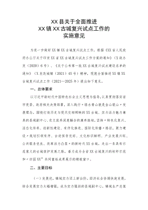 XX县关于全面推进XX镇XX古城复兴试点工作的实施意见.docx