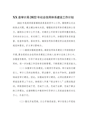 XX县审计局2022社会信用体系建设工作计划.docx