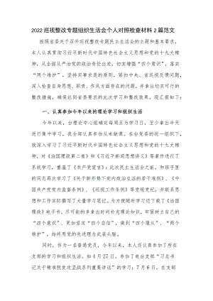 2022巡视整改专题组织生活会个人对照检查材料2篇范文.docx