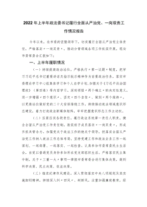 2022上半履行全面从严治党、一岗双责工作情况报告.docx