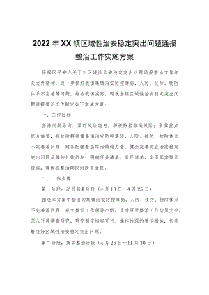 2022XX镇区域性治安稳定突出问题通报整治工作实施方案.docx