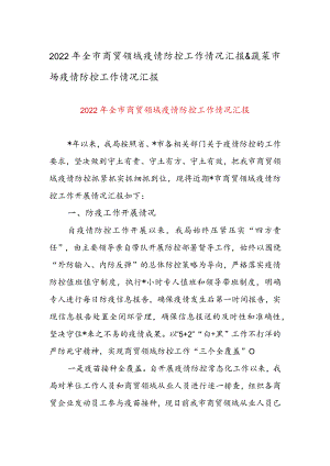 2022全市商贸领域疫情防控工作情况汇报 & 蔬菜市场疫情防控工作情况汇报.docx