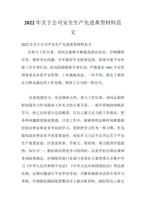 2022关于公司安全生产先进典型材料范文.docx