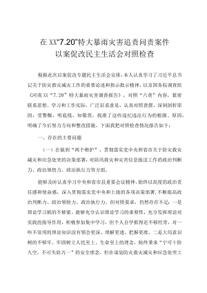 在XX“7.20”特大暴雨灾害追责问责案件以案促改专题组织生活会对照检查材料.docx