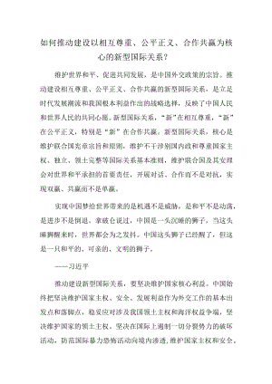 如何推动建设以相互尊重、公平正义、合作共赢为核心的新型国际关系？.docx
