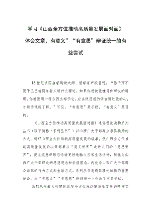 学习《山西全方位推动高质量发展面对面》体会文章－“有意义”“有意思”辩证统一的有益尝试.docx