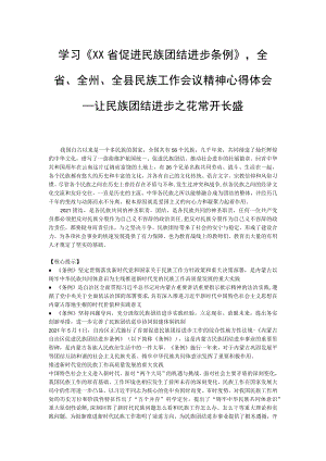 学习《贵州省促进民族团结进步条例》全省、全州、全县民族工作会议精神心得体会—让民族团结进步之花常开长盛.docx