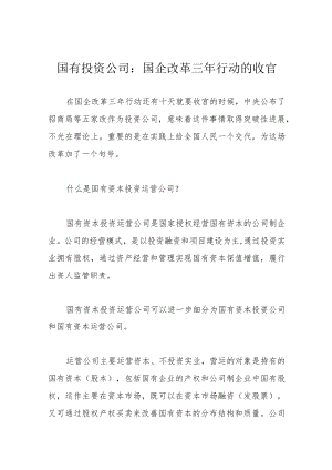 国有投资公司：国企改革三行动的收官.docx
