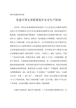 国企党建经验材料《党建引领支部联盟 筑牢安全生产防线》.docx