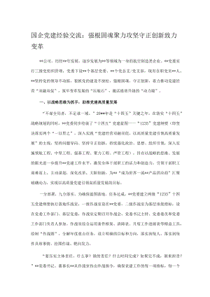 国企党建经验交流：强根固魂聚力攻坚 守正创新致力变革.docx