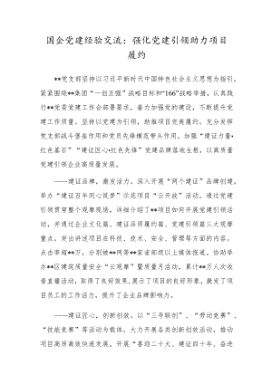 国企党建经验交流：强化党建引领 助力项目履约.docx