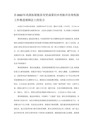 在2022巩固拓展脱贫攻坚成果同乡村振兴有效衔接工作推进视频会上的发言.docx
