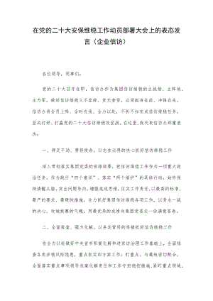 在党的二十大安保维稳工作动员部署大会上的表态发言（企业信访）.docx