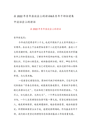 在2022青座谈会上的讲话 & 在青干部任前集中谈话会上的讲话.docx