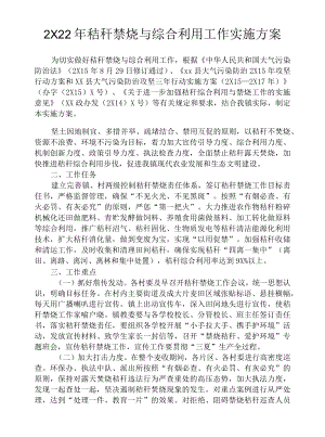 2022秸秆禁烧与综合利用工作实施方案.docx
