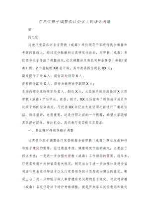 在单位班子调整谈话会议上的讲话两篇.docx