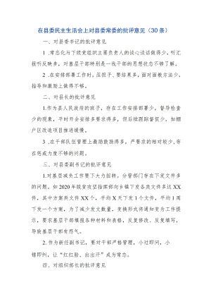 在县委民主生活会上对县委常委的批评意见（30条）.docx