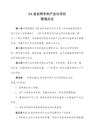 XX县发明专利产业化项目管理办法.docx
