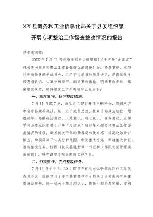 XX县商务和工业信息化局关于县委组织部开展专项整治工作督查整改情况的报告（20220721）.docx