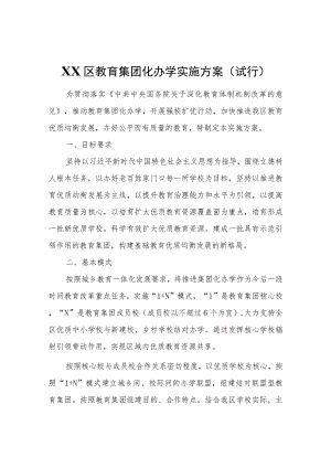 XX区教育集团化办学实施方案（试行）.docx