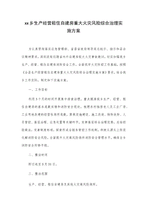 xx乡生产经营租住自建房重大火灾风险综合治理实施方案.docx