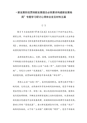 “新发展阶段贯彻新发展理念必然要求构建新发展格局”专题学习研讨心得体会发言材料五篇.docx