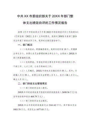 中共XX市委组织部关于20XX年部门整体支出绩效自评的工作情况报告（20220517）.docx